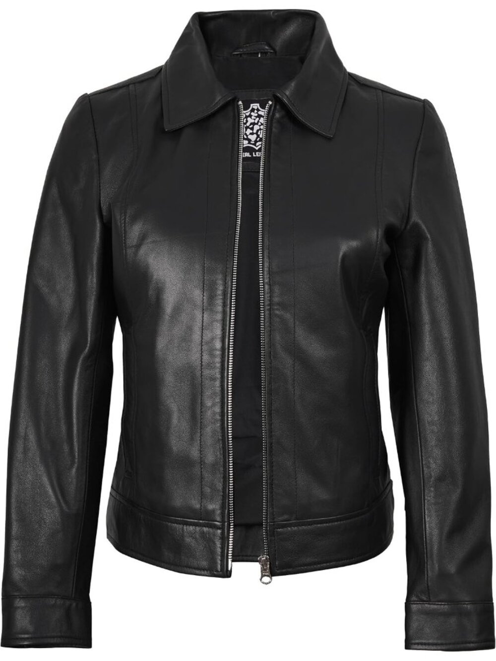 Womenâs Casual Vintage Leather Jacket Stylish Biker Coat - Black